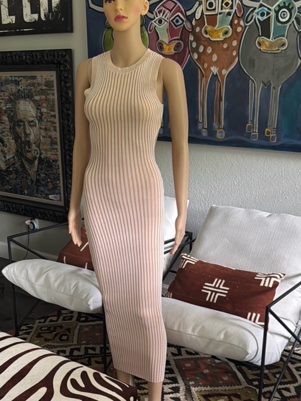 Meshki Marisa Ribbed Midi Dress in Blush Cream